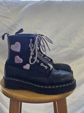 Dr. Martens 1460 Zip Heart Boots Womens Size 9 Black Purple combat leather